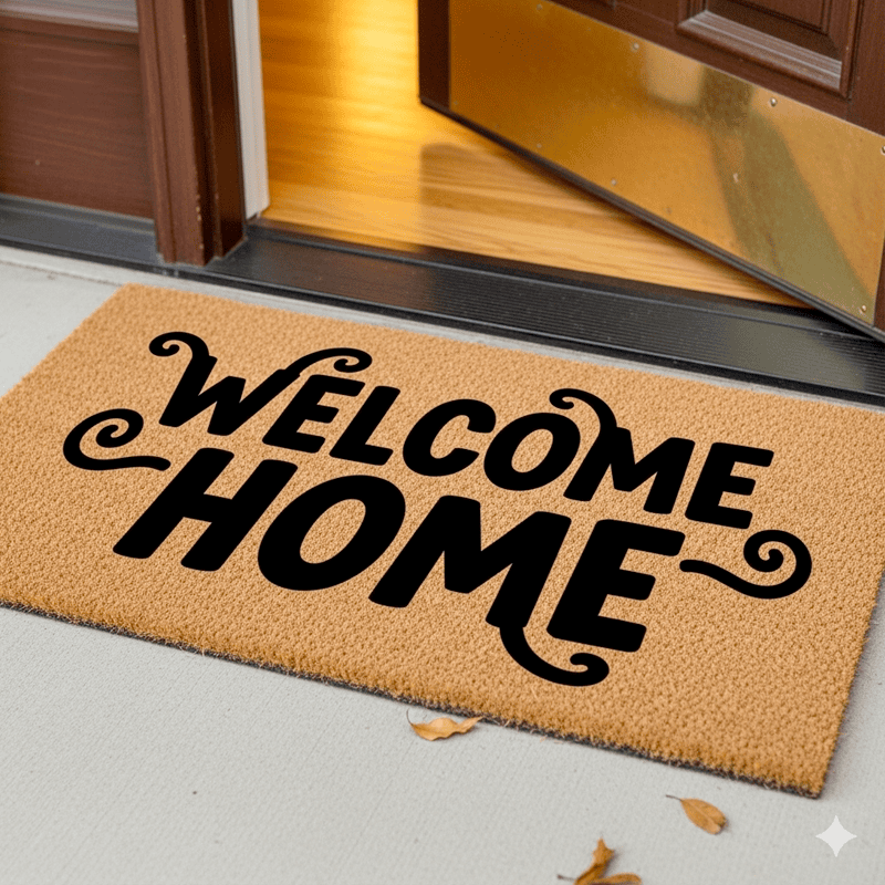 Image of a door mat which says "Welcome Home"