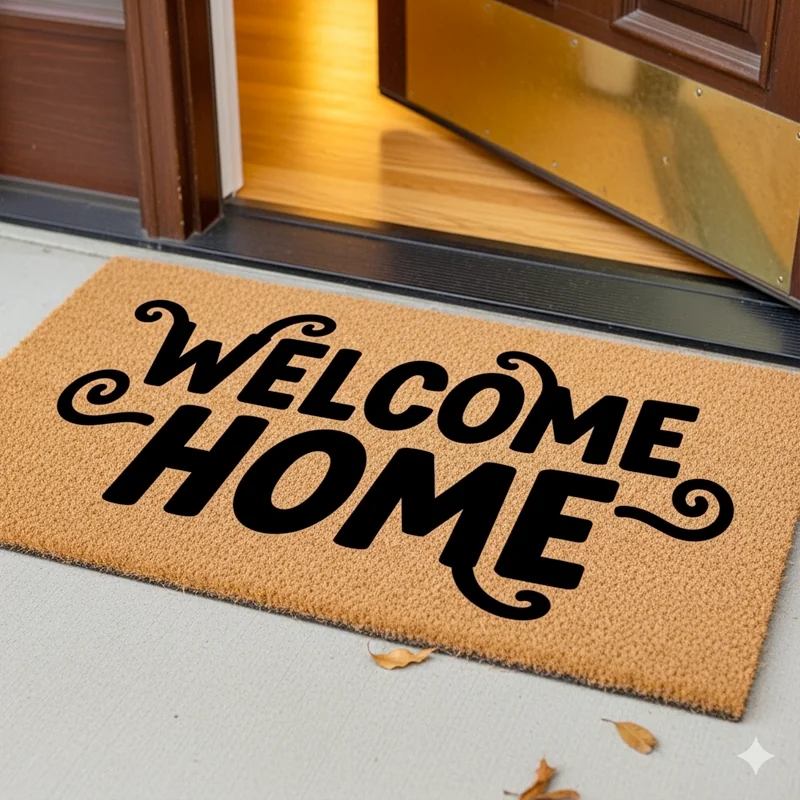 welcome-home-image Image of a door mat which says "Welcome Home"